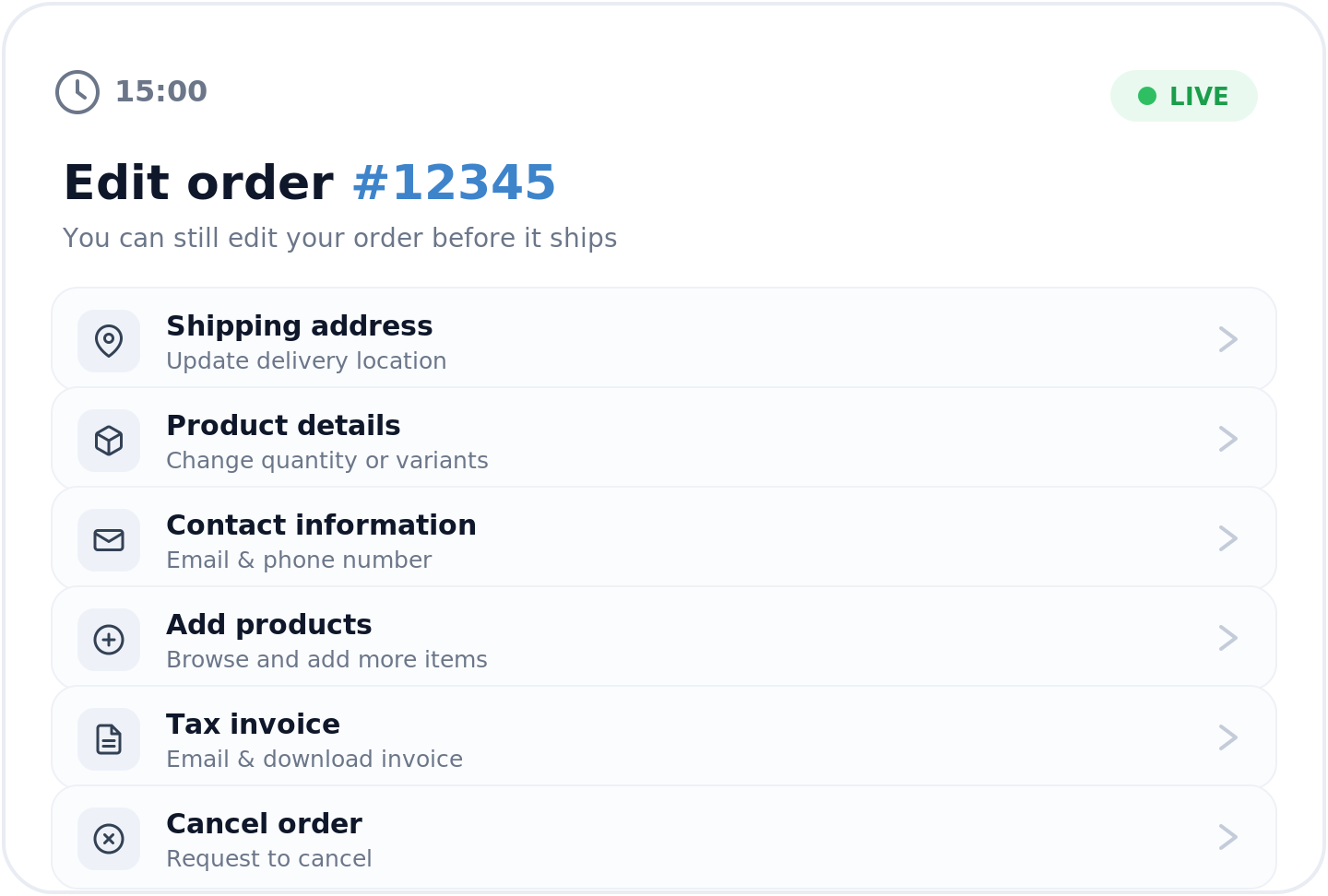 Customer order editing popup on BigCommerce